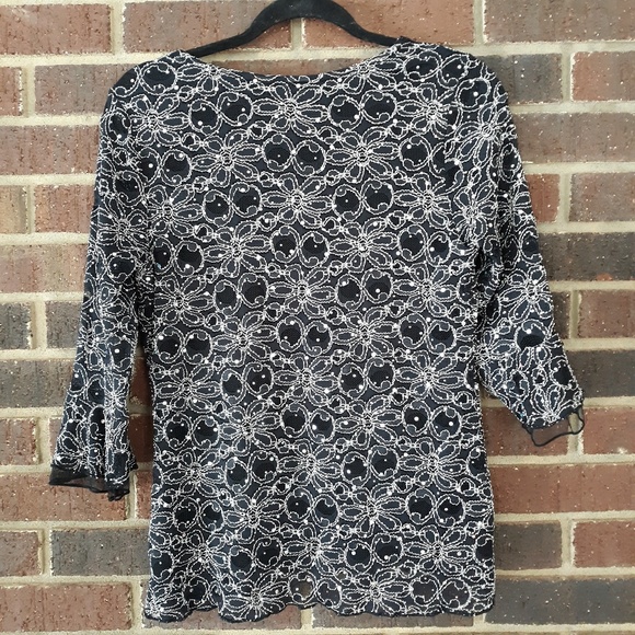 Black Sparkling Holiday Top  Petite Medium - Picture 2 of 8